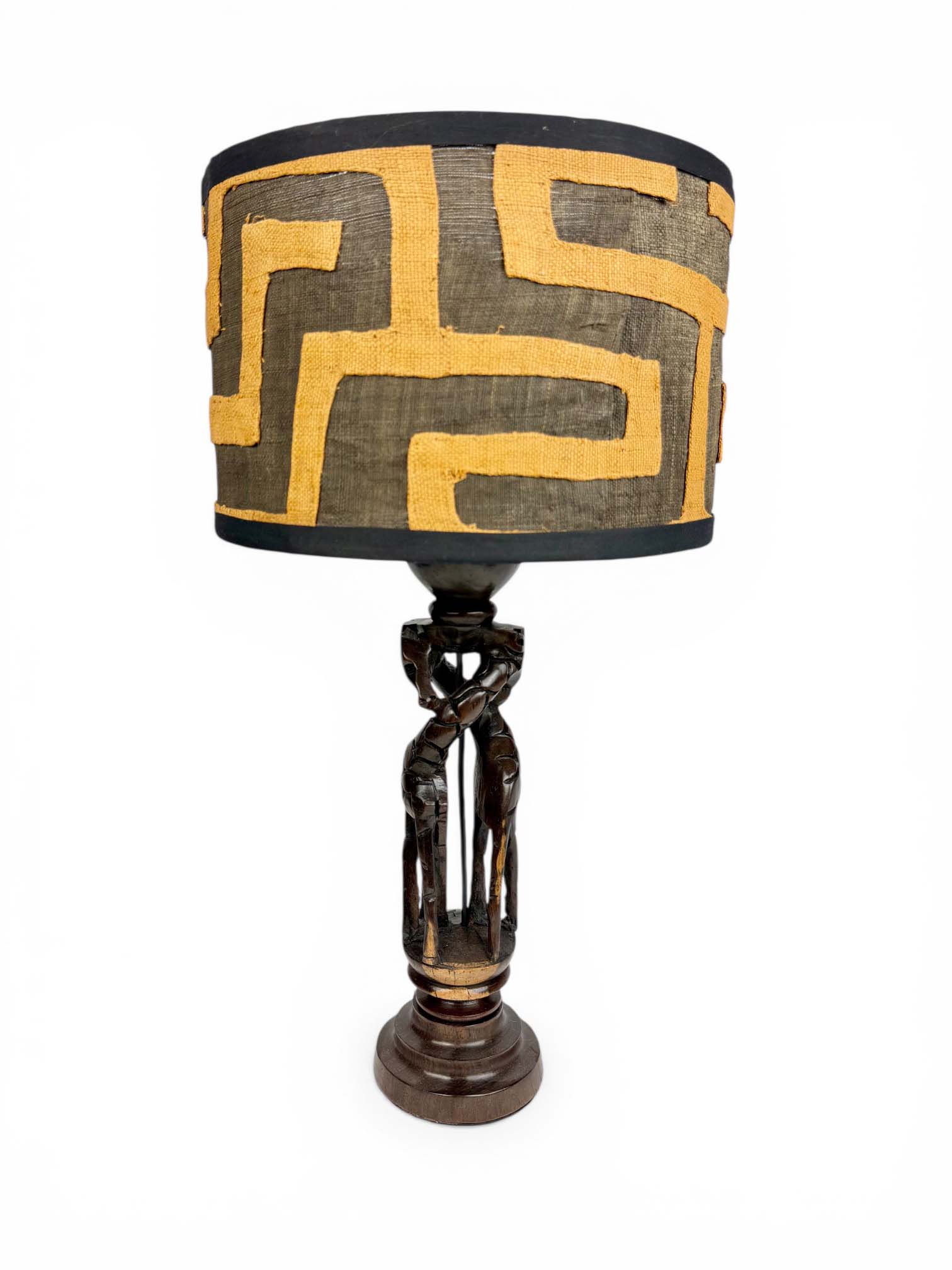 Lampa z drewna hebanowego żyrafy z abażurem z włókien agawy