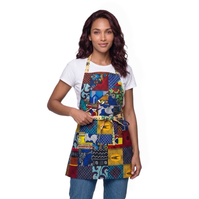 Dwustronny fartuch kuchenny Chitenge patchwork Zambia